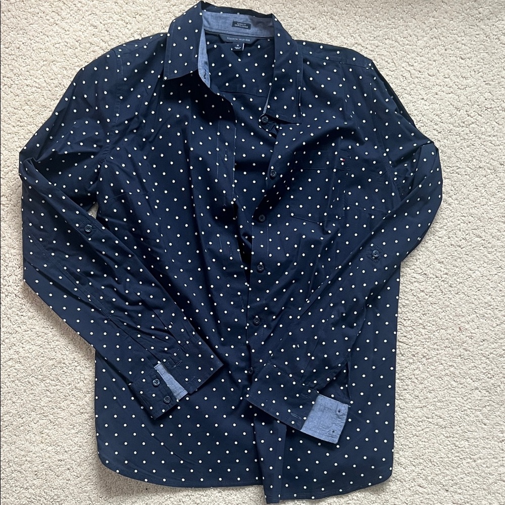Tommy Hilfiger Navy Polka Dot Button Down Shirt